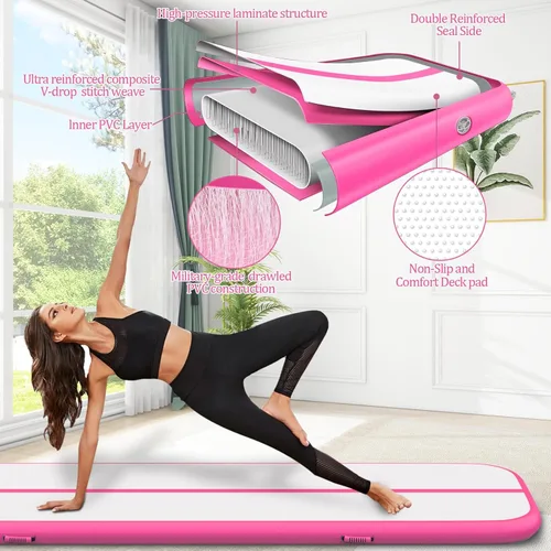 Miniatura 2 de Colchoneta inflable para gimnasia con bomba de aire eléctrica, pista de gimnasia para uso doméstico, entrenamiento, animadoras, niños, gimnasio, yoga