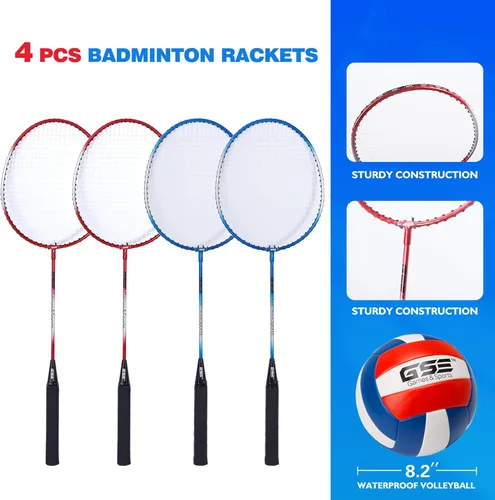 Miniatura 5 de GSE Games & Sports Expert Outdoor Badminton and Volleyball Combo Set, Yard Net Game Set with Ball, Pump, Boundary Line and Carry Bag for Backyard