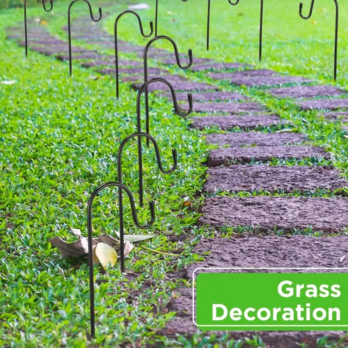 Miniatura 6 de Hicarer Paquete de 24 ganchos de pastor de 15 pulgadas para plantas al aire libre, gancho para colgar metal negro para jardín, poste para comedero