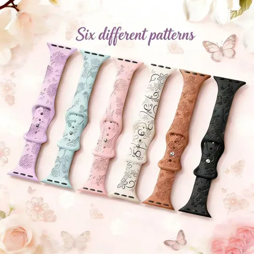 Miniatura 7 de AMSKY Paquete de 6 correas delgadas con grabado floral compatibles con Apple Watch Band 1.575 in 1.614 in 1.654 in 1.496 in 1.732 in 1.772 in 1.811