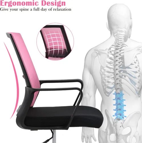 Miniatura 3 de Silla de redacción alta para escritorio de oficina, respaldo medio, altura de barra ajustable, silla de oficina con soporte lumbar y anillo