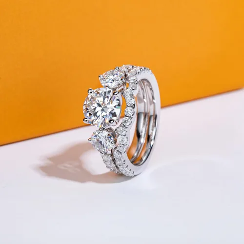 Miniatura 3 de AimiIee Juego de anillos de boda de moissanita, 3.7 CTTW color D, claridad VVS1, redondo, talla brillante, diamante de moissanita S925, anillos