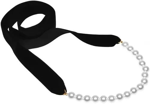 Miniatura 6 de AKOAK 1 paquete de collar de lazo negro vintage con lazo de perlas, longitud ajustable, elegante collar de joyería único, cadena de suéter
