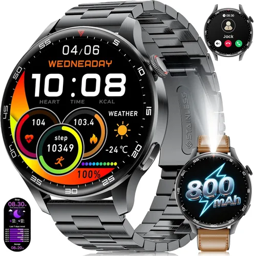 Miniatura 10 de Reloj inteligente para hombre (respuesta/hacer llamadas), reloj inteligente de pantalla grande HD de 1,7 pulgadas para hombre con batería de 800
