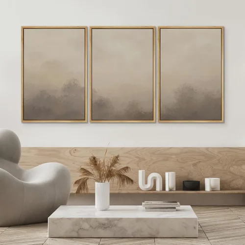 Miniatura 168 de SIGNWIN Lienzo enmarcado para pared, arte con pinceladas de flujo neutro en tonos beige abstractos, ilustraciones, arte moderno, decorativo