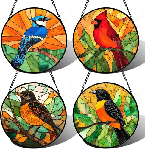 Miniatura 13 de DASTOLL Colgante de vidrio emplomado para ventana, diseño de lirio del valle, mariposa, atrapasol para puertas, hogar, atrapasoles decoración