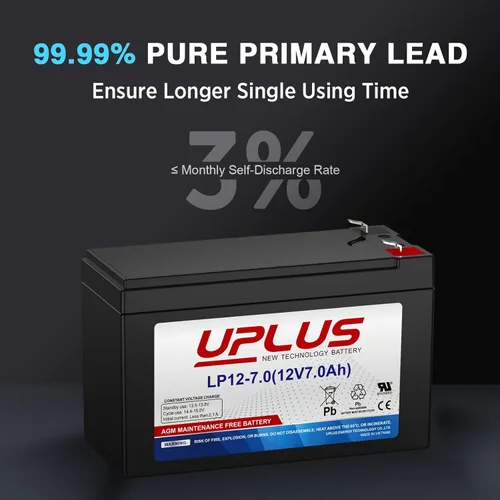 Miniatura 4 de UPLUS - Batería de alarma de seguridad de 12V 7Ah, batería recargable SLA para alarmas de incendio domésticas, puertas de garaje, Razor E200 E200S