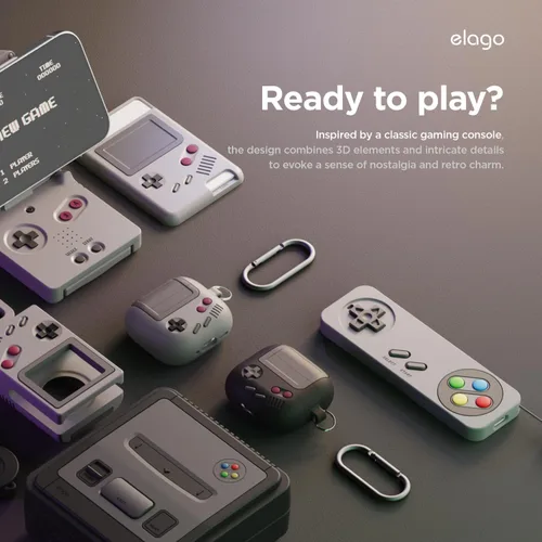Miniatura 3 de elago AW5 - Funda compatible con AirPods 4 (2024), compatible con AirPods de 4ª generación, funda clásica retro con diseño de consola de juegos Negro