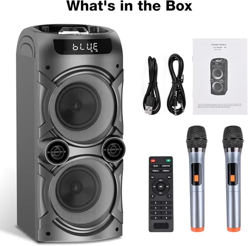 Miniatura 8 de Máquina de karaoke con 2 micrófonos inalámbricos, sistema de PA portátil, gran altavoz Bluetooth con luces LED, control remoto, compatible