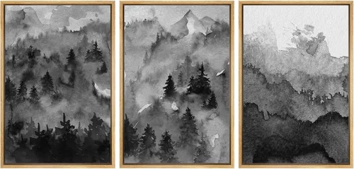 Miniatura 31 de NWT Lienzo enmarcado para pared, juego de arte en acuarela pastel, bosque de montaña oscura, naturaleza silvestre, ilustraciones de arte moderno