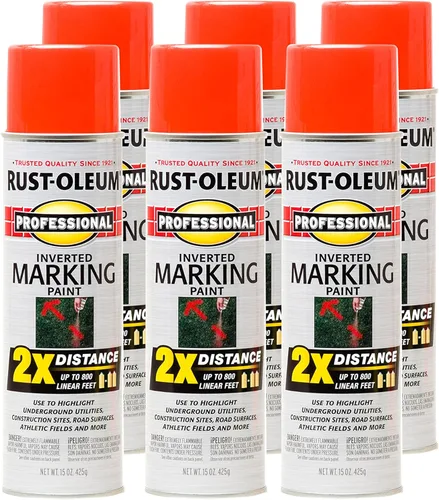 Rust-Oleum 266590-6PK Pintura en aerosol profesional de distancia 2X y marca invertida, 15 onzas, rojo-naranja fluorescente (paquete de 6)