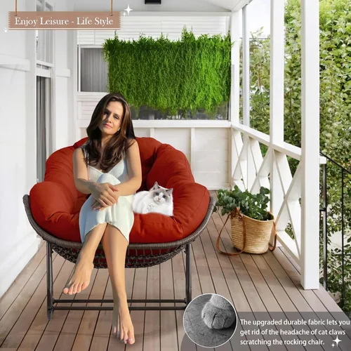 Miniatura 2 de Mecedora de gran tamaño para interiores, cómoda silla mecedora de pana con cojín grueso y marco, silla mecedora grande de mimbre para sala de estar