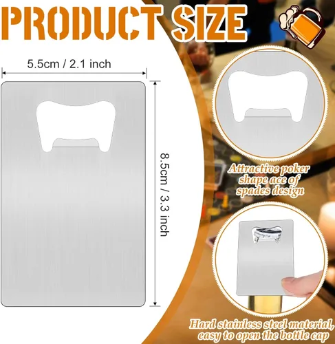 Miniatura 2 de Nuogo 100 abrebotellas de tarjetas de acero inoxidable, abrebotellas de metal a granel, abrelatas de cerveza para padrinos de boda, abrebotellas