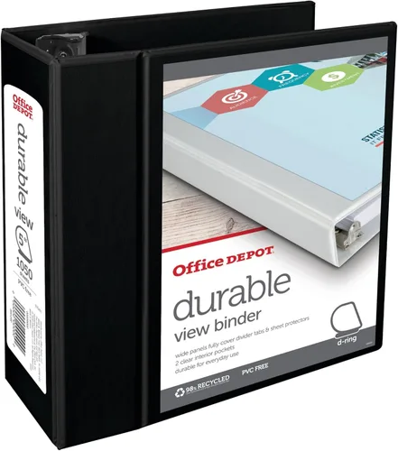 Office Depot® - Carpeta duradera con anillas en D, anillos de 5 pulgadas, 39% reciclado, color negro