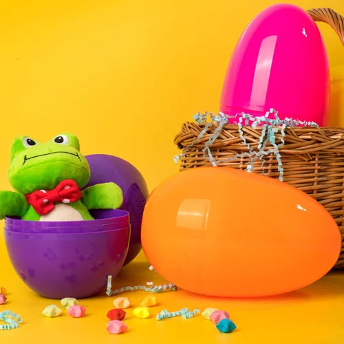 Miniatura 7 de JOYIN 6 huevos de Pascua de plástico jumbo de 7 pulgadas, colores sólidos brillantes, 6 colores surtidos, huevos vacíos para rellenar golosinas
