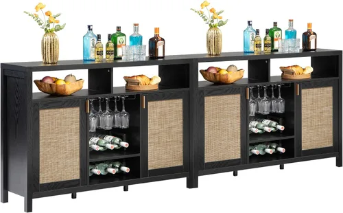 Miniatura 10 de SICOTAS - Gabinete de barra de café de ratán, aparador de buffet de 51" con almacenamiento, gabinete de licor moderno con estantes para vino