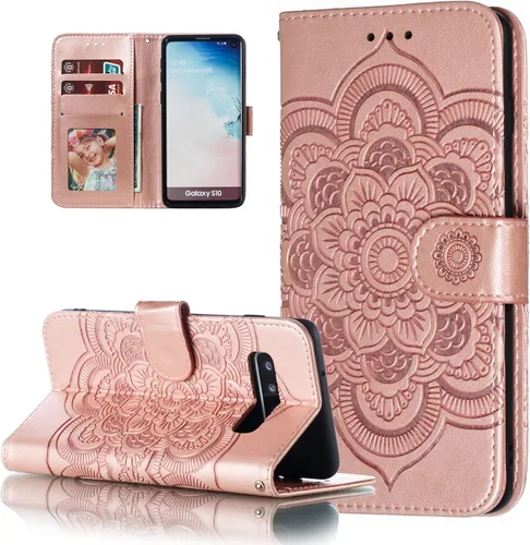 Miniatura 12 de EYZUTAK Funda de cuero con diseño de mandala para Samsung Galaxy S8, con tapa y ranuras para tarjetas, soporte magnético, funda protectora ultra