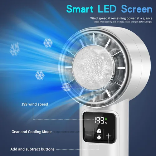 Miniatura 4 de Ventilador turbo portátil de alta velocidad con enfriador de hielo, pantalla LED, ventilador recargable de 3600 mAh, hasta 9 horas