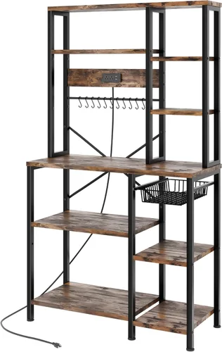 Miniatura 9 de GRUSIGN Estante para hornear de cocina con almacenamiento, estación de barra de café de 6 niveles con toma de corriente, soporte para microondas