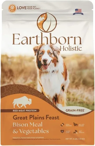 Earthborn Holistic Great Plains Feast with Bisonte - Alimento seco natural para perros sin granos, 25 libras