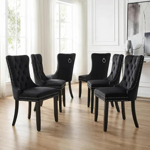 Miniatura 98 de Velvet Dining Chairs Set of 2, Tufted High Chairs with Nailhead Trim, Pull Ring, Black Solid Wood Legs, Elegant Upholstered Accent Chairs for Dining