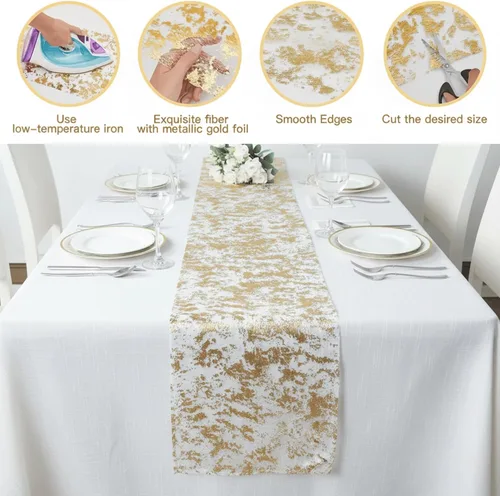 Miniatura 3 de PapaKit Camino de mesa fino dorado metálico brillante de 11 x 84 pulgadas, paquete de 2 para vacaciones, bodas, fiestas y decoración diaria