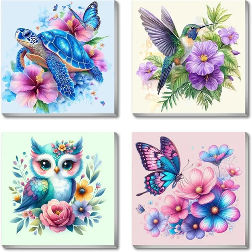 Miniatura 8 de Canrichshop Paquete de 4 Bola de Discoteca DIY Pintar por Números para Principiantes, Pintura al Óleo de Frutas Kits de Pintar por Números