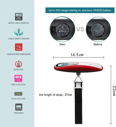 Miniatura 2 de MYCARBON Báscula de equipaje digital colgante para equipaje, báscula de peso portátil de viaje, báscula de pesaje de maleta con pantalla LCD