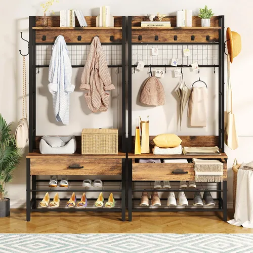 Miniatura 9 de DKLGG Árbol de pasillo con banco y almacenamiento de zapatos para entrada, perchero 5 en 1 con almacenamiento de zapatos, decoración de aspecto