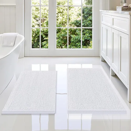 Miniatura 31 de Smiry Juego de 2 alfombras de baño, felpilla suave y absorbente, lavable a máquina, antideslizantes, para bañera, ducha y suelo