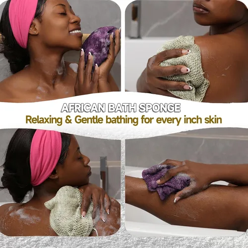 Miniatura 3 de SubSahara Auténtica esponja africana de red – 2 piezas exfoliante exfoliante para todo tipo de piel, esponja de baño para cara y cuerpo, portátil