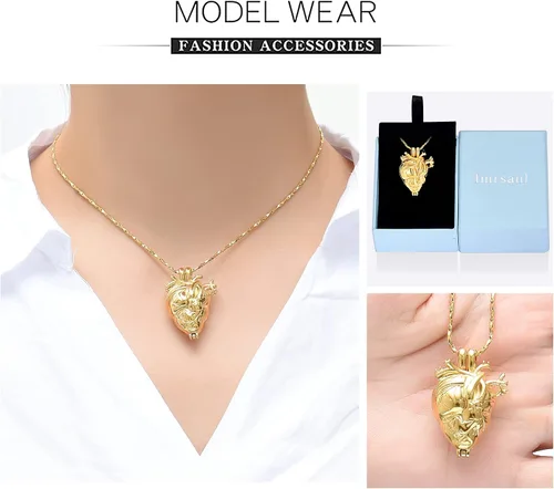 Miniatura 3 de Imrsanl Collar con colgante de joyería de cremación para cenizas – Collar anatómico de urna de corazón para cenizas – Medallones conmemorativos
