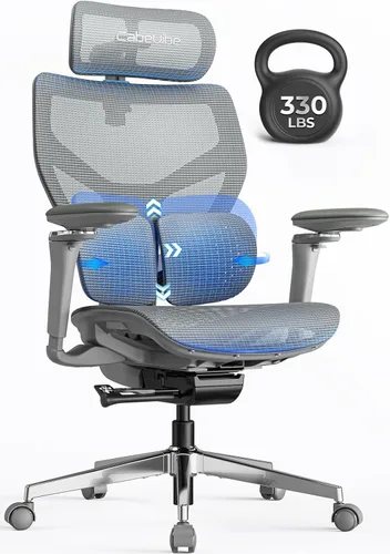 Miniatura 11 de Silla de oficina ergonómica con soporte lumbar, más de 10 horas sentado, cómodo, sillas de escritorio de malla grandes y altas, reposacabezas 4D