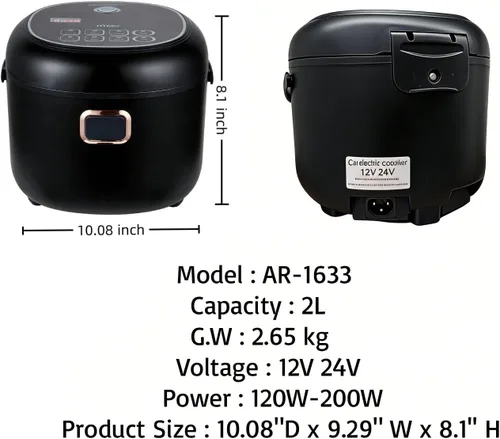 Miniatura 3 de Mini olla arrocera eléctrica de 2 litros, calentador de alimentos de 12 V/24 V, portátil, antiadherente, viaje para automóvil, camión, pequeña olla