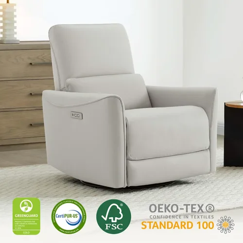 Miniatura 5 de CHITA Silla Reclinable Eléctrica Giratoria Deslizante, con Certificación FSC, Tapizada de Piel Sintética para Sala de Estar y Guardería, Sillón