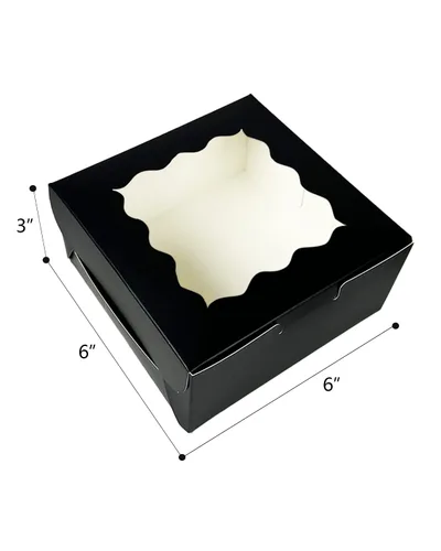 Miniatura 7 de Bakepacker 100 piezas Cajas Negras para Galletas 6x6x3 pulgadas Fácil Montaje Cajas de Pastelería Macarrones Cajas de Panadería con Ventana