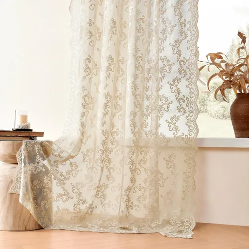 Miniatura 13 de Cortinas de encaje transparentes FOLKSIDE de 72 pulgadas de largo, juego de 2 cortinas florales victorianas de paisley para sala de estar, recámara
