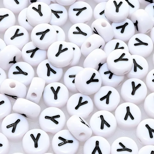 Miniatura 27 de Amaney - Cuentas de vocal A, 100 piezas de 0.276 x 0.157 in, blanco, redondo, acrílico, negro, alfabeto para fabricación de joyas Black-a