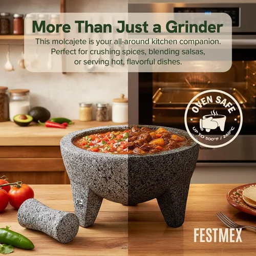 Miniatura 3 de Juego de mortero y mano de mortero mexicano genuino hecho a mano - 8 pulgadas, Molcajete Mexicano — Utensilios de cocina mexicanos perfectos como