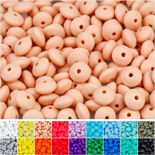 Miniatura 9 de 180 piezas FIVEIZERO cuentas de lenteja de silicona, cuentas focales de ábaco de silicona de 12 mm a granel cuentas sueltas de color para pulseras