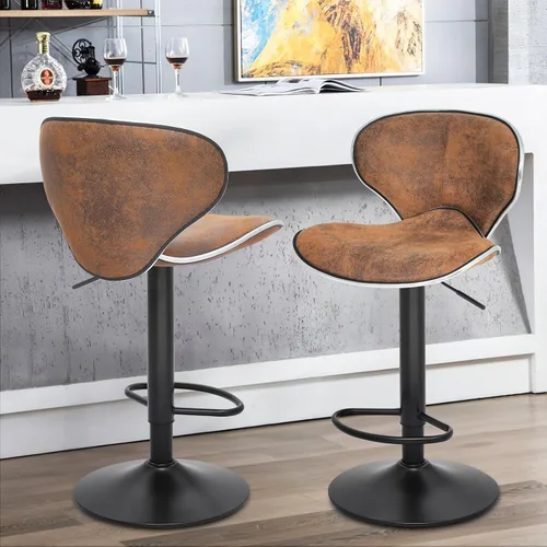 Miniatura 10 de Magshion Juego de 2 modernos taburetes de bar tapizados de terciopelo, taburetes de bar giratorios de altura ajustable para mostrador de cocina