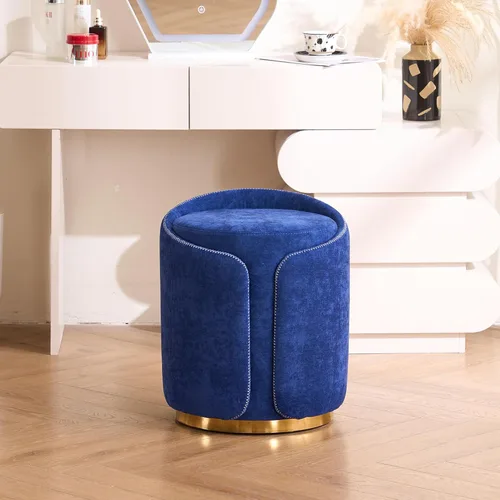 Miniatura 10 de Taburete Giratorio de Tocador con Base Dorada Cómoda Silla de Tocador Taburete Redondo Moderno para Tocador de Maquillaje Otomana de Tocador Beige