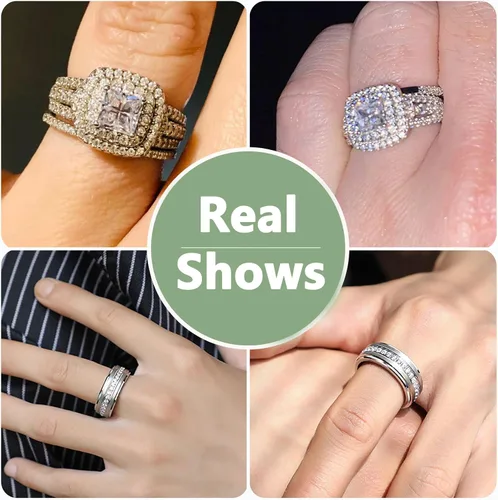 Miniatura 6 de Newshe Jewellery Juego de anillos de boda para él y ella, bandas de tungsteno AAAAA, circonita cúbica, 2.3 quilates, plata de ley 925, tamaño 5-13