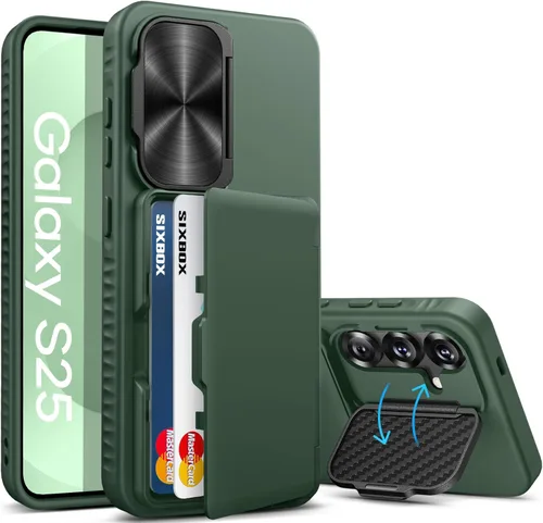 Miniatura 9 de Funda para Samsung Galaxy S25 FE, tarjetero integrado, soporte y cubierta para lente, prueba de caídas de grado militar, borde de silicona suave