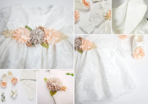 Miniatura 5 de Vestido de niña recién nacida, bautizo, vestido blanco bordado de encaje para bebé 0-3, vestido de niña de flores recién nacidas