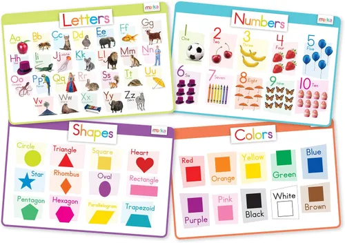 Miniatura 8 de Merka Juego de 4 manteles individuales educativos para niños, 17 x 11 pulgadas, silicona multicolor, lavables y reutilizables con respaldo de agarre