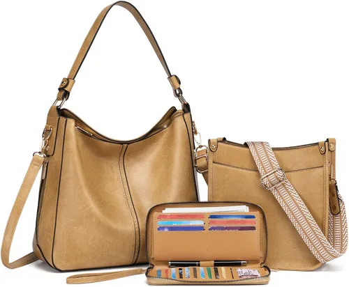 Miniatura 14 de Carteras para Mujeres 3PCS, Juego de Bolsos Cruzados Bolso Grande de Cuero Carteras de Hombro con Billetera Correas Ajustables para Damas Tote