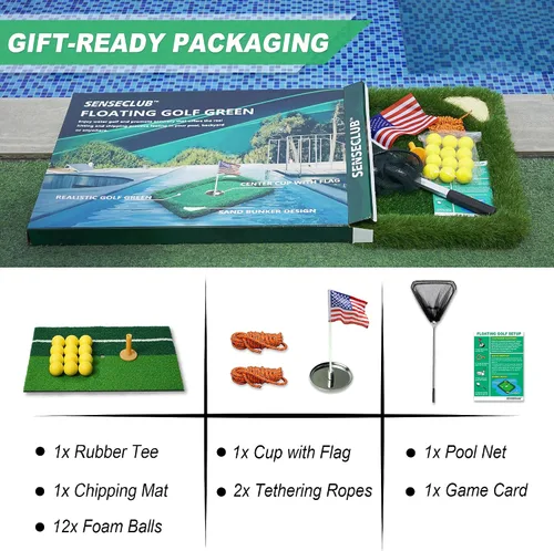 Miniatura 2 de SENSECLUB Red de astillado plegable y green flotante, objetivo de astillado de práctica de golf interior, juego de golf de patio trasero y regalos