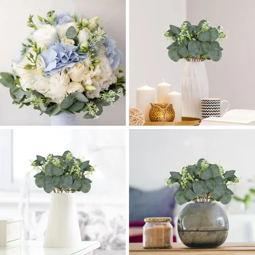 Miniatura 4 de ZeKonan 40 piezas de semillas artificiales blancas de tallo de eucalipto verde adecuadas para la familia, jarrón de boda, centro de ramos, arreglos
