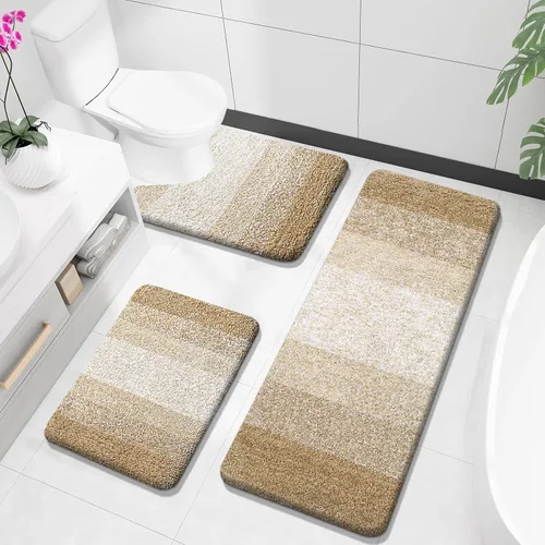 Miniatura 46 de OLANLY Juego de alfombras de baño de 3 piezas, alfombras de baño de microfibra suave y absorbente y alfombra de inodoro de contorno en forma de U